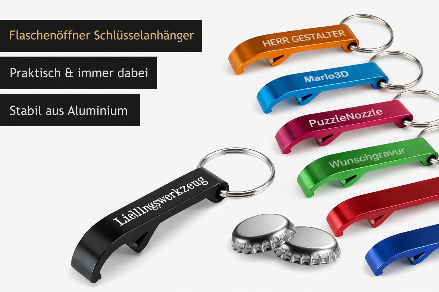 "Mein täglicher Helfer" Personalisiertes Logo Gravur Öffner mit Schlüsselanhänger